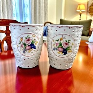 Vintage Pair of Handpainted Floral Handless Tea Cup Made In Japan 2 Cups